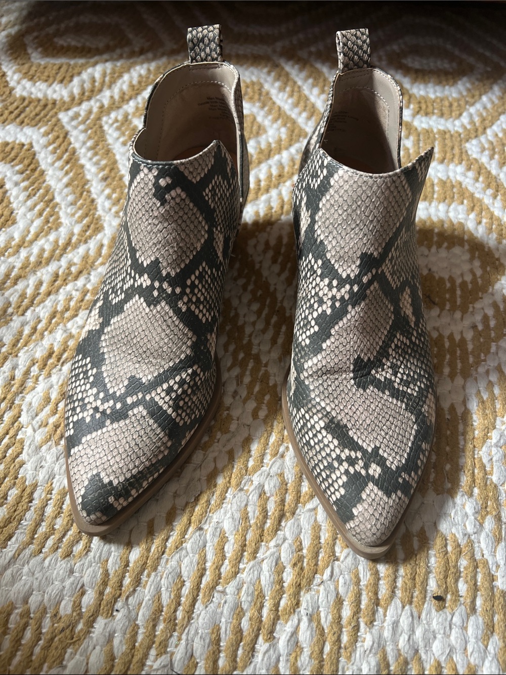 Women's Beige Snake-Print Pointed Toe Ankle Boots